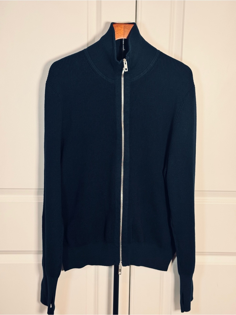 Rag & Bone Mens XL Dexter Full Zip Cardigan Sweater Navy Merino Wool Ribbed Knit